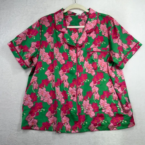 Mary Square XL Pajama Set Short Charlotte Satin Shorts Top Orchid Reverie Green - Image 7