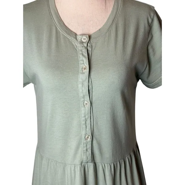 Monrow Tiered Henley Dress Women Small Sage Green Supima‎ Cotton Modal Mini USA - Image 6