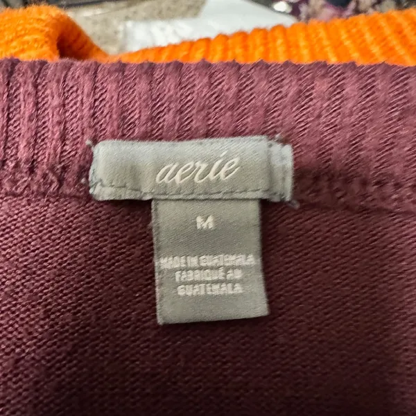 2098 | Aerie Oversized‎ High Low Viscose Blend Knit Pullover Burgundy Women M - Image 5