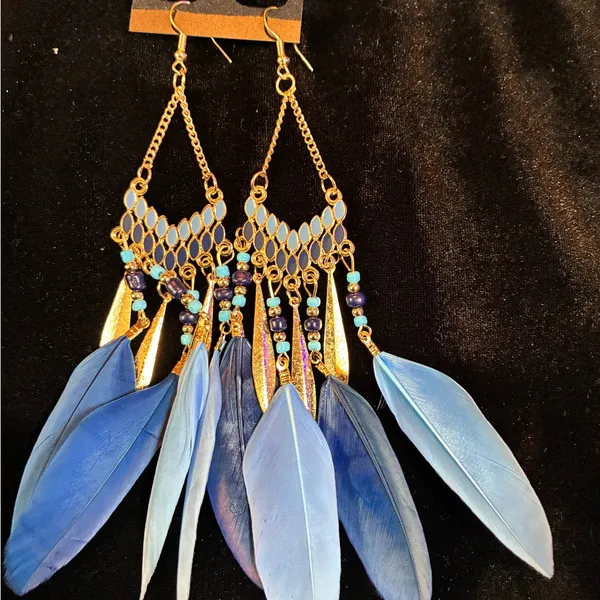 Bohemian Blue Feather Earrings - Image 5