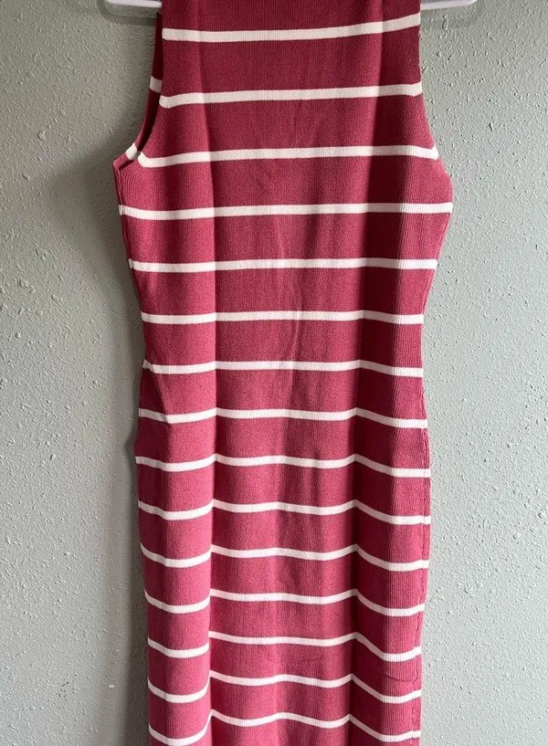 Amazon Striped Pink and White Sleeveless Dress - Image 4