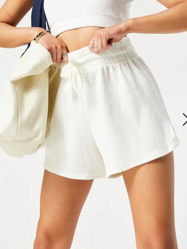 ASOS Cream Drawstring Lounge Shorts | Terry Cloth Shorts - Image 3