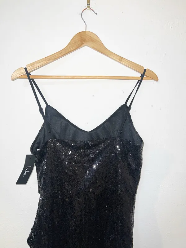 Lulus black sparkly sequin crossover slit mini tank top dress new - Image 12