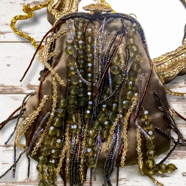 Women’s Small Beaded Evening Bag Brown - Image 3
