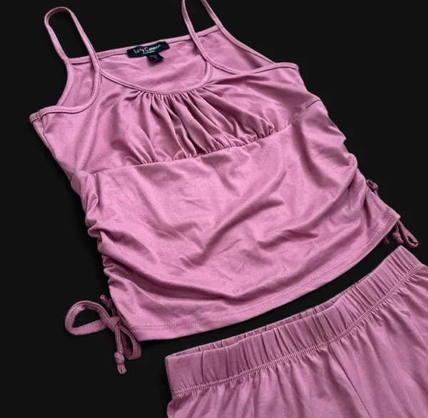 Love Cameron - Rose Pink Ruched Tank & Lounge Shorts Set - Image 3