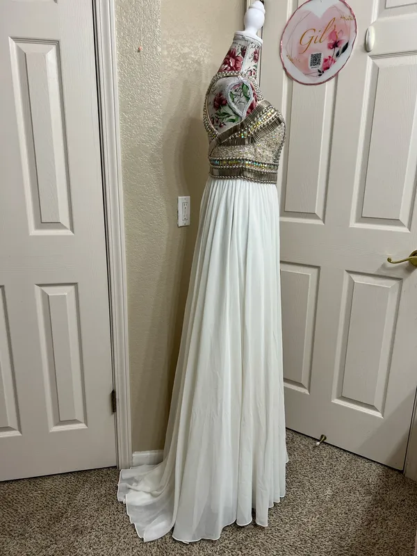 Terani Couture White Maxi Gown with Silver Embellished Bodice size 6 - Image 2