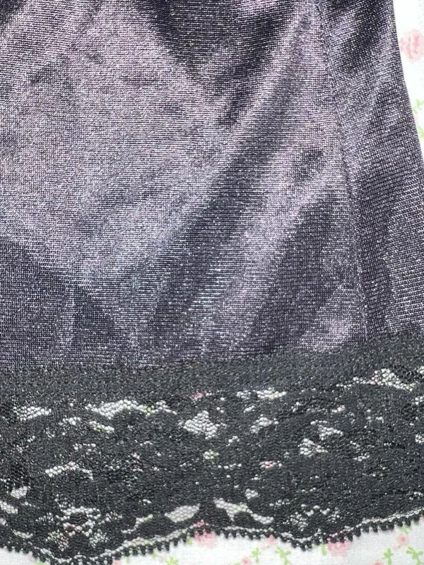 Black lace satiny slip dress. Size L - Image 5