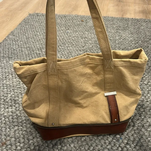 Polo Ralph Lauren Vintage 90's Canvas leather Tote Bag Multi Pocket Khaki - Image 8