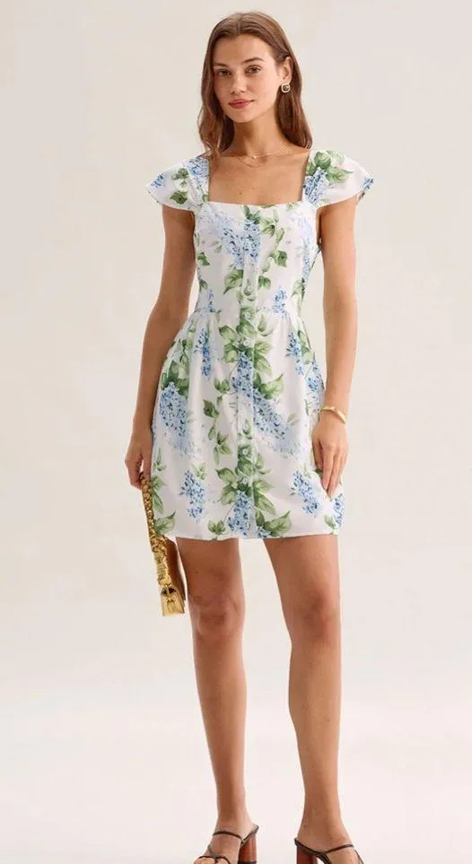 Rihoas White Floral Square Neck Mini Dress - Image 4
