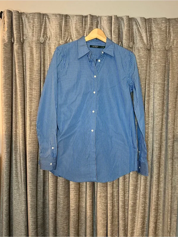NWT Lauren Ralph Lauren Classic Blue Pinstripe Button Down Dress Shirt Size 8 - Image 2