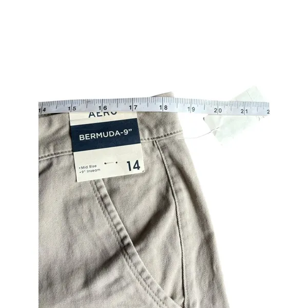 Aeropostale Women's Mid Rise Bermuda Khaki Shorts w/ 9 in. Seam - Image 5