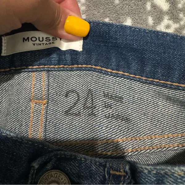 Moussy Vintage‎ Warren Skinny Blue Jeans Raw Hem Size 24 Designer Minimalist - Image 5