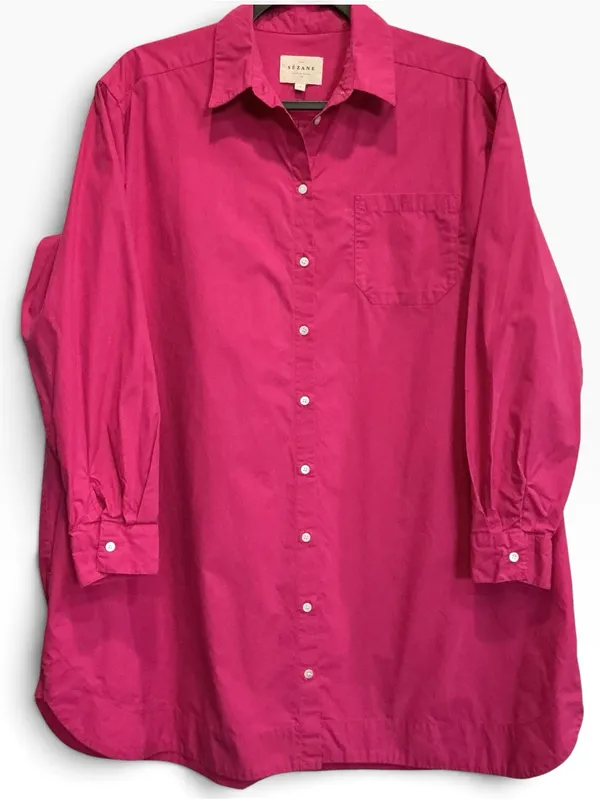 Sezane Maxine Shirt Dress Mini Grenadine Pink Cotton Oversized Button Down S - Image 3