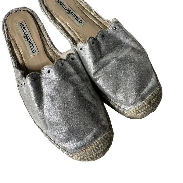 Karl Lagerfeld‎ Metallic Silver Espadrille Slides Slip on Shoes Women Size 7.5 - Image 5