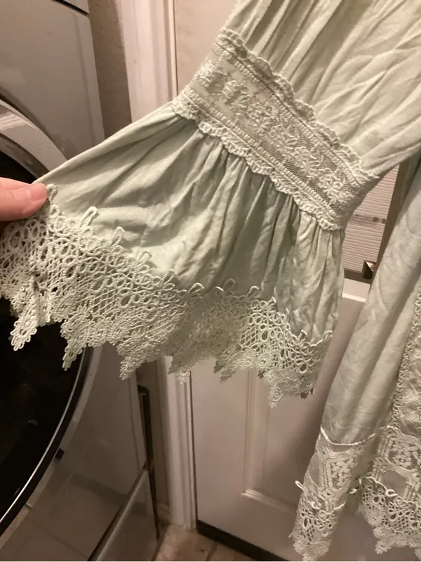 POL Mint Green Lace-Trim Boho Tunic Top - Image 2