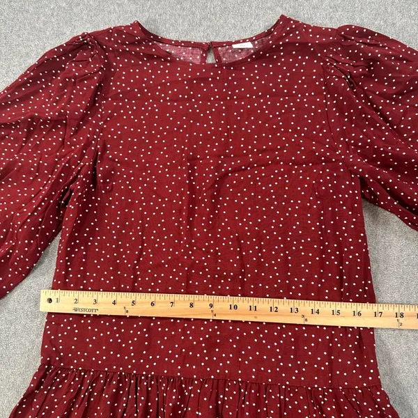 Melrose and Market Polka Dot Dress Women's X-Small Burgundy 3/4 Sleeve Drop Hem - Image 6
