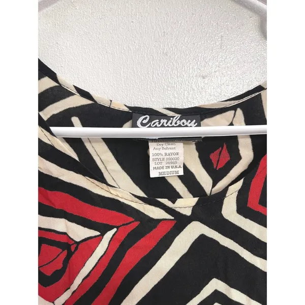 Vintage‎ 90s Caribou Geometric Abstract Artsy Midi Dress Black Red Sleeveless M - Image 3