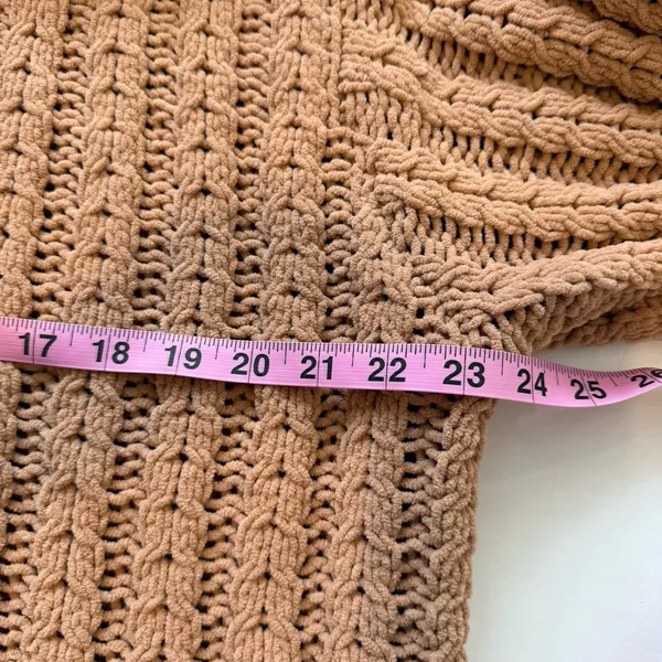 Aerie Chenille Womens Cable‎ Car Quarter Zip Sweater Size Medium Camel Cozy Soft - Image 5