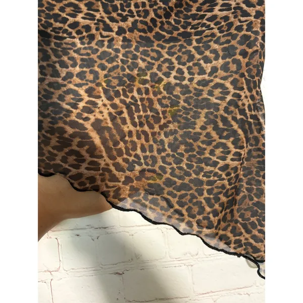 Edikted Leopard Print Asymmetric Mesh Tube Top‎ Brown Black Strapless Crop Small - Image 4