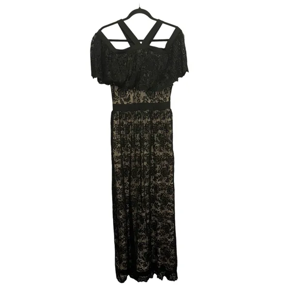 Lucy Paris Black Lace Maxi Dress Nude Lined Strappy Off‎ Shoulder Gown Small NWT - Image 2