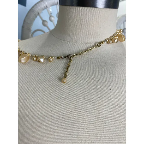 Gold Pearl Drop Beaded‎ Necklace Champagne Teardrop Beads Elegant Statement - Image 3