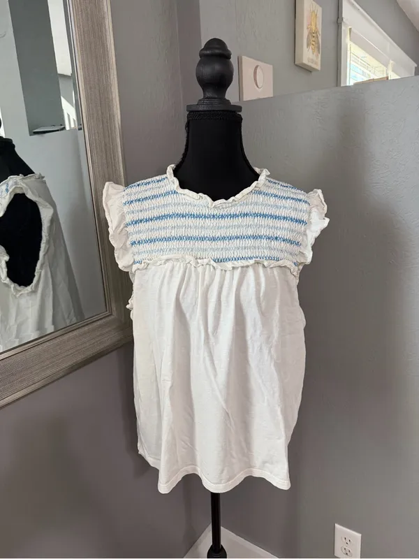 J.Crew smocked ruffle-sleeve embroidered Y2K babydoll cottage-core top large - Image 2