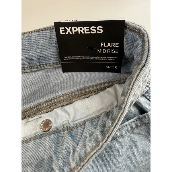 Express Flare Mid Rise Jeans Light Wash Distressed Rigid Front Stretch Back‎ 6 - Image 7