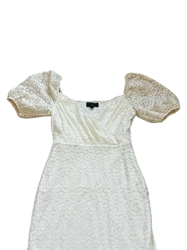 Michael Costello Revolve Cream Lace Midi Dress Puff Sleeve Ruffle Hem Feminine - Image 3