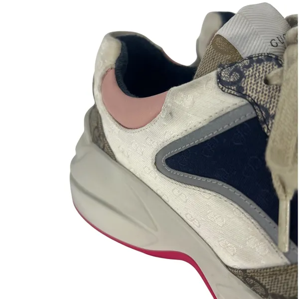 Gucci GG Rhyton Sneakers GG Supreme Canvas Pink Blue Size‎ 38 - Image 14