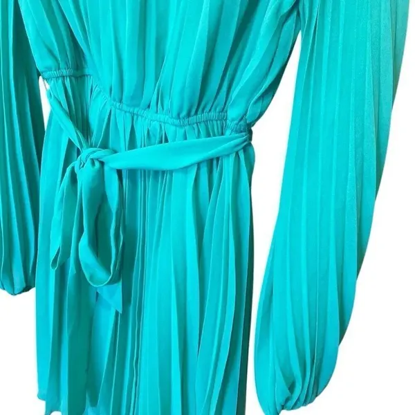 Sam Edelman Turquoise Pleated Long Sleeve Dress Size 4 NEW #779 - Image 4