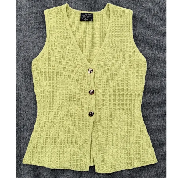 Milk & Honey Lime Chartreuse Green Knit Vest S Y2K 90s Minimalist Button Front - Image 2