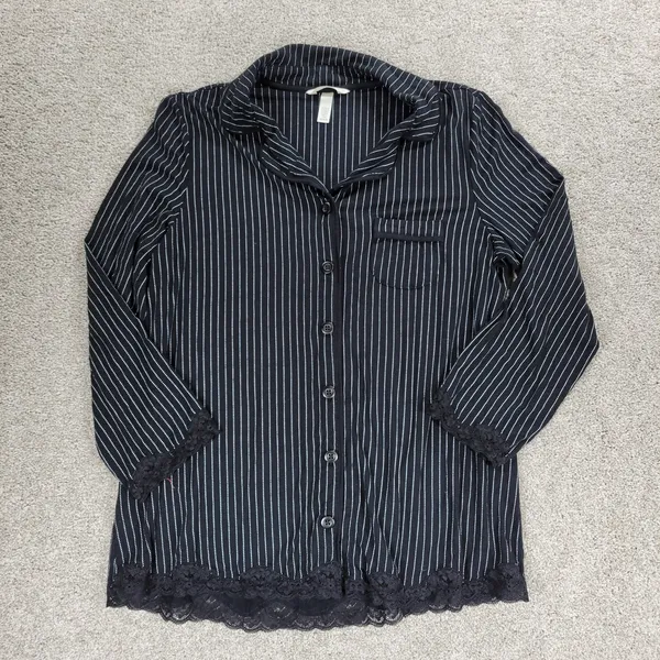 Soma Cool Collection Night Pajama Set S/M Black Stripes Lace Trim Crop Button Up - Image 7