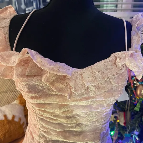 Hello Molly 🎀NWT Hello Monday Monday to Sunday Lace Off Shoulder Mini Dress in Blush Sz 8/L - Image 6