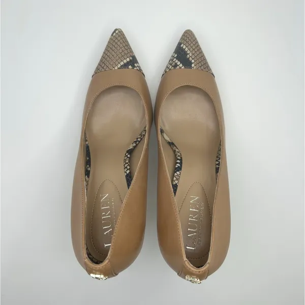Lauren Ralph Lauren Lindella Nude Leather‎ Snake Cap Toe Stiletto Pumps Heels 7B - Image 6