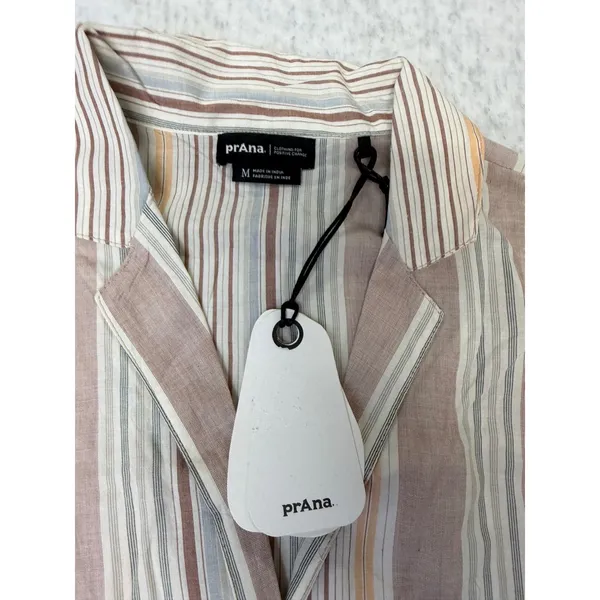 Prana Iguala Top‎ Clay Stripe Tencel Modal Button Down Shirt Womens Medium NEW - Image 2