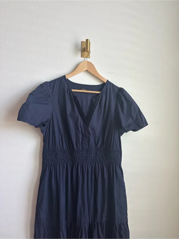 Quince 100% Organic Cotton Poplin Tiered Maxi Dress Navy Blue Size L - Image 8