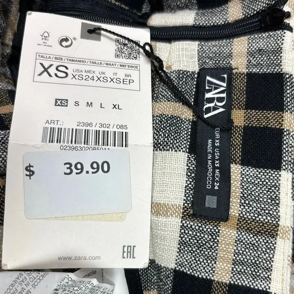 NEW Zara Black White Plaid Paperbag Tie Belt Preppy Checkered Wrap Mini Skirt XS - Image 6