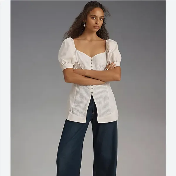 Anthropologie Anthro Maeve Puff Sleeve Sweetheart Top - Image 2