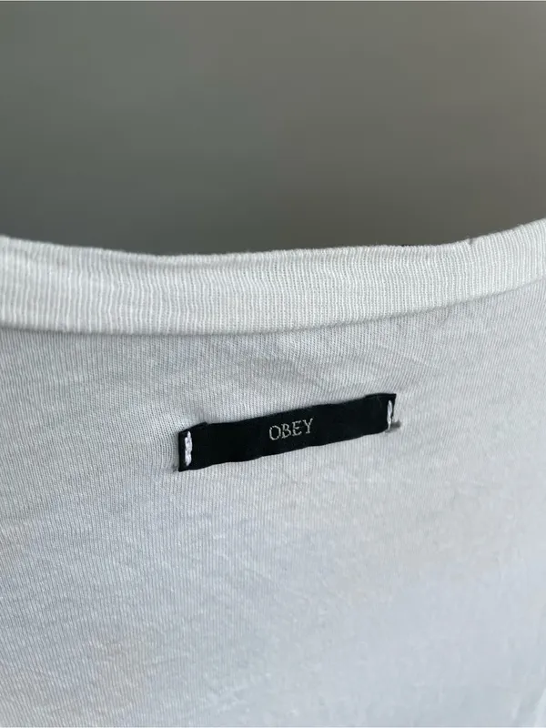 Obey White Short Sleeve Scoop Neck Graphic T-Shirt Dress with Red Rose - Image 6