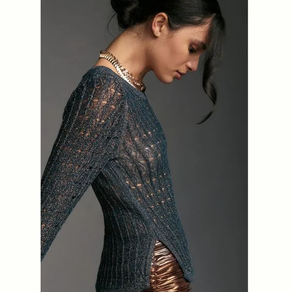 Anthropologie Pilcro Long-Sleeve Open-stitch Netting Sweater - Image 4