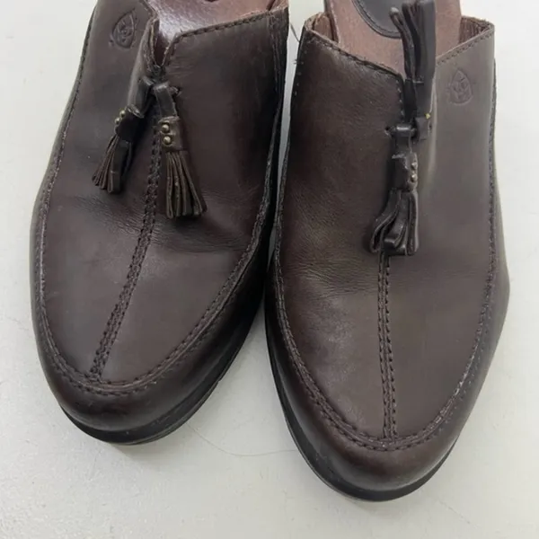 Ariat Women's Brown Leather Clogs Slip On Mules Tassels style #20926 size 7 - Image 10