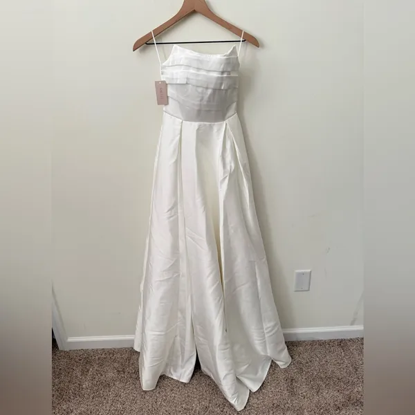 NWT SAU Lee X Revolve Heidi Strapless Gown White Bridal Long Dress Size 00 - Image 3