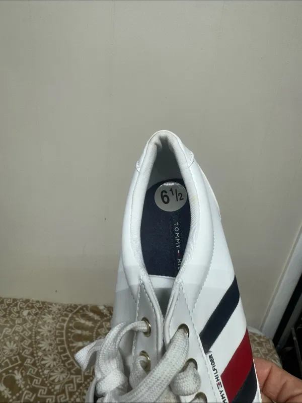 Tommy Hilfiger White Low-Top Sneakers with Red & Navy Stripes - Image 3