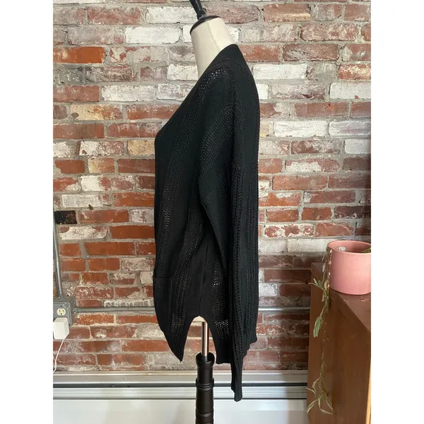 SHEIN Black Open Front Cardigan Knit Sweater Pockets Size S - Image 4