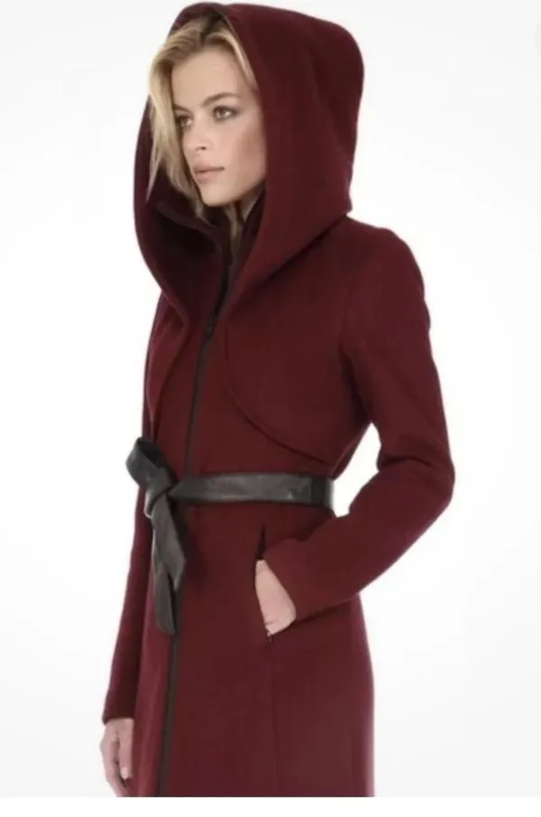 Soia & Kyo Arya Wool Blend Hooded Coat in Merlot Size Small - Image 3