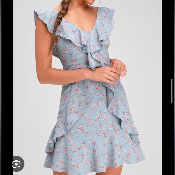 Lulus Radiant Rosa Light Blue Floral Print Ruffled Mini Dress Size M - Image 2