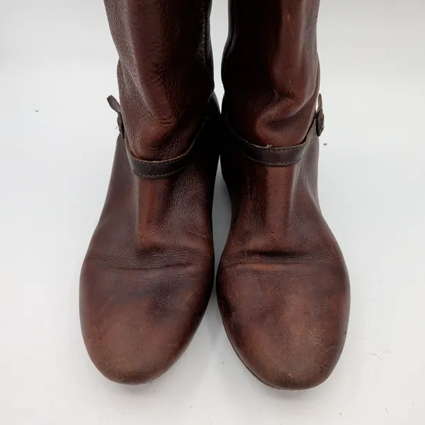 Frye Bonnie Dark Brown Leather Riding Boots Women‎ 7M 77985 Round Toe Low Heel - Image 4