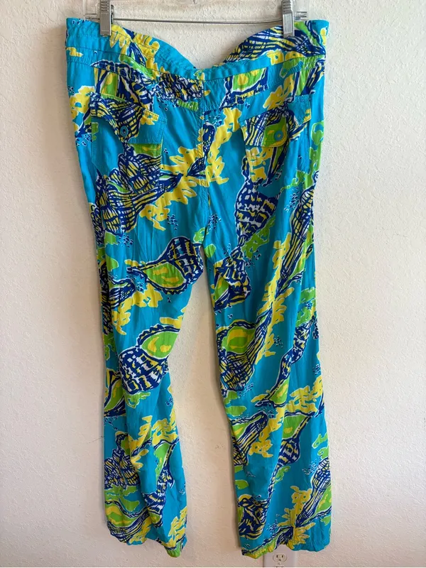 Lilly Pulitzer Turquoise Blue Palazzo Pants Size Large - Image 5