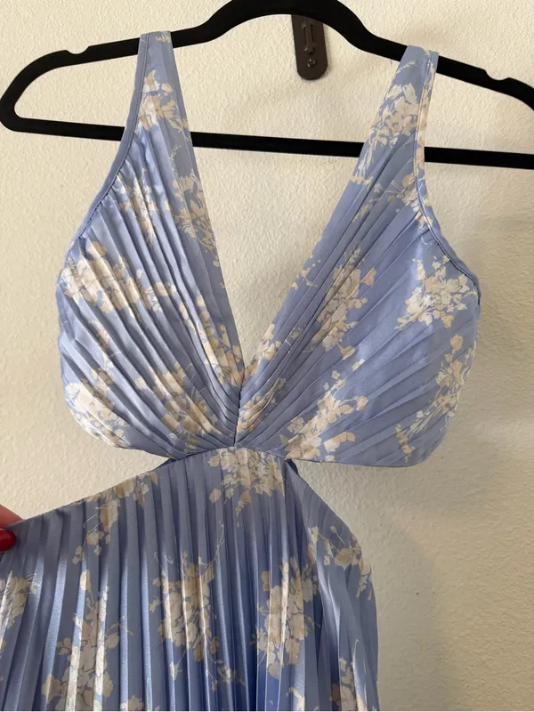 Abercrombie A&F Giselle Pleated Blue Cutout Dress XSP - Image 8