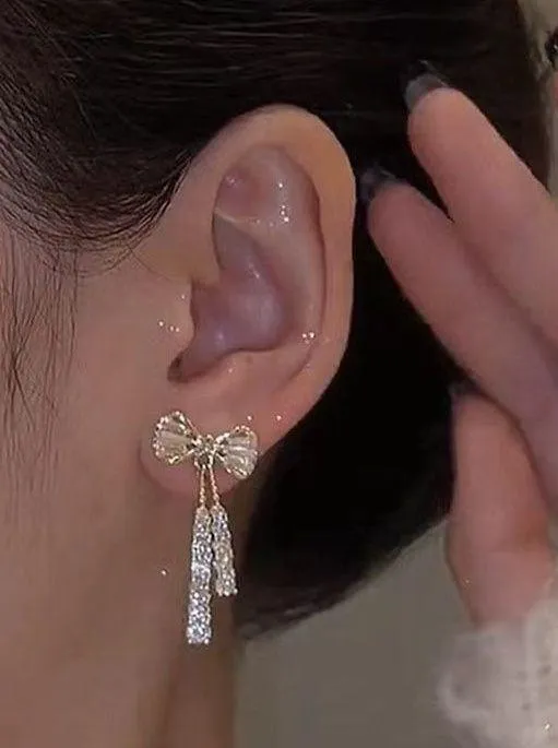 Crystal Bow Silver Earrings- Gift Wrap, Present, Cute Women's Jewelry, Christmas - Image 4